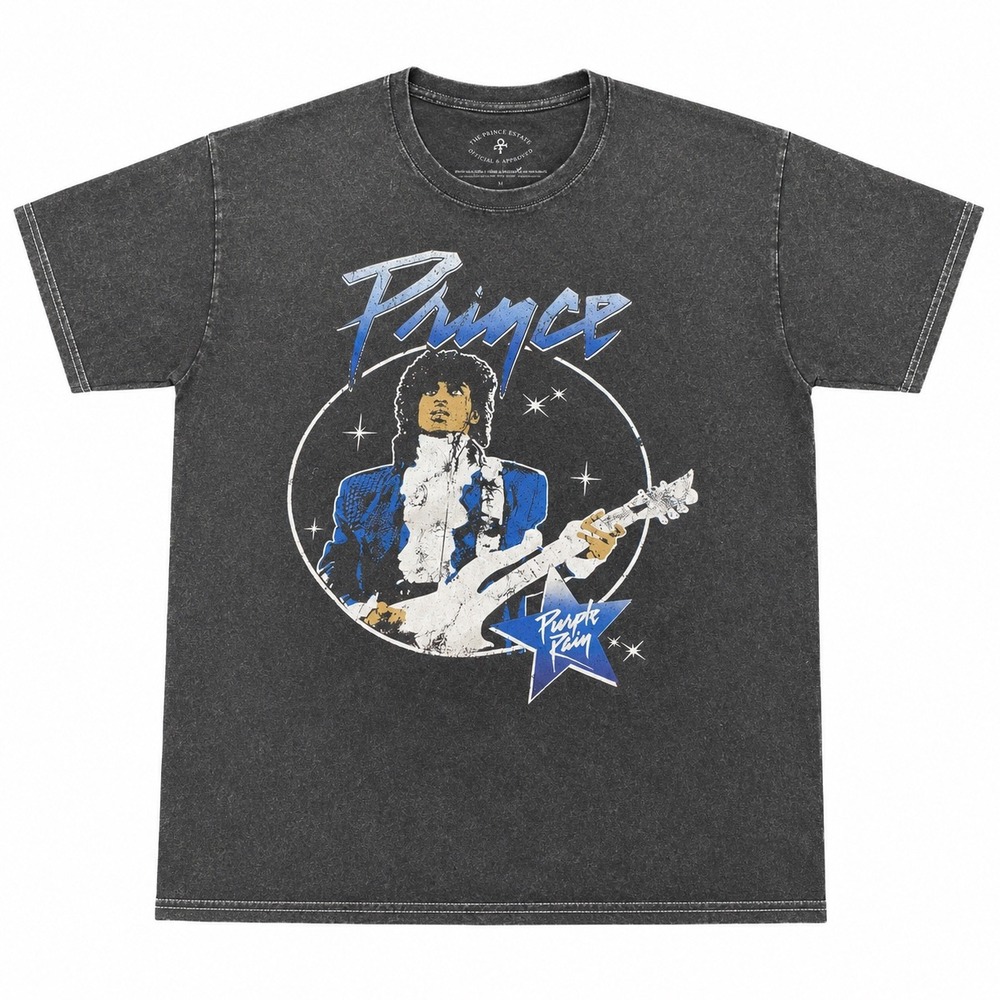 Prince Purple Rain Graphic T-Shirt Charcoal Mineral Wash Official Estate Large